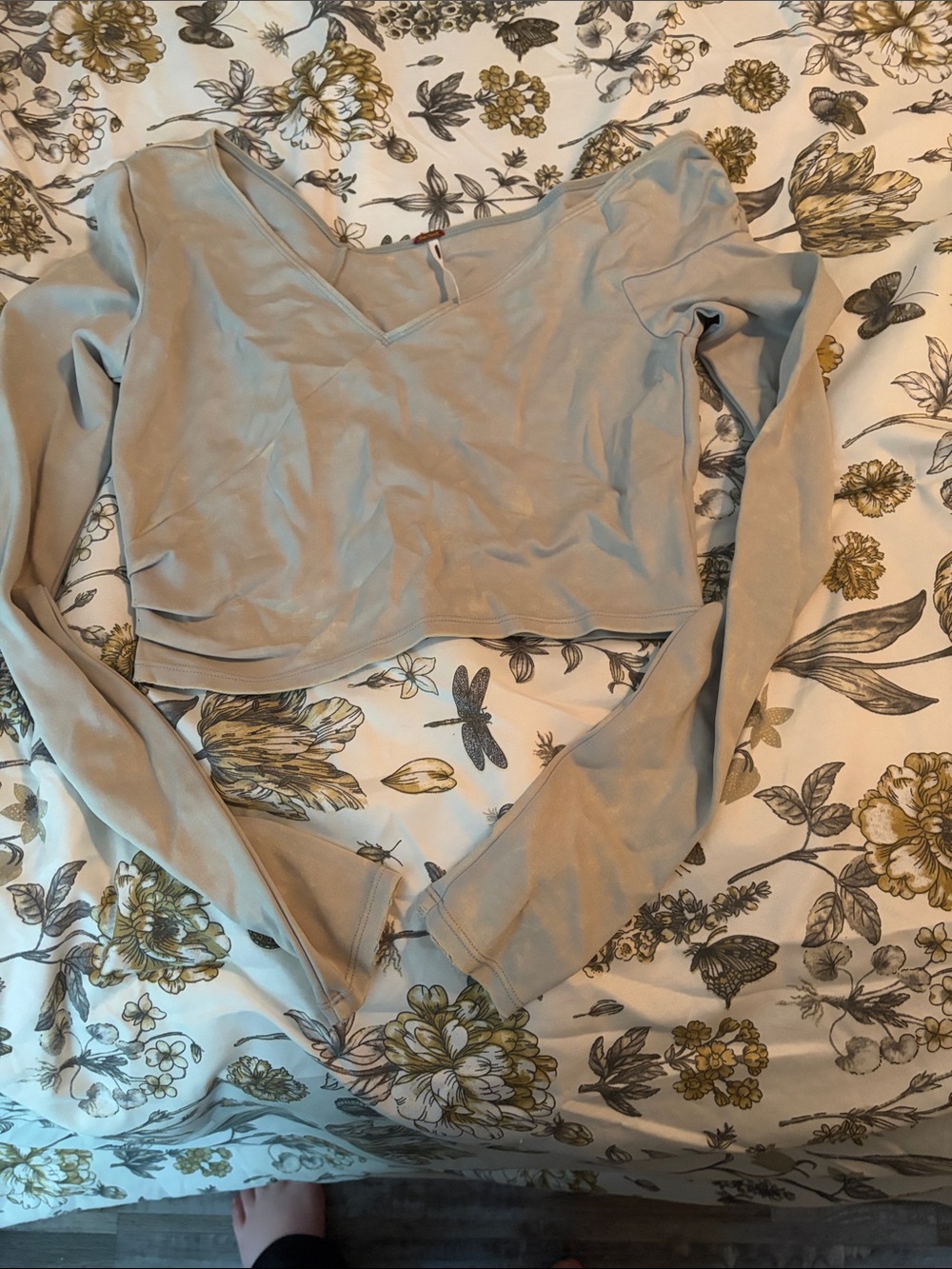Free people Long-Sleeve V-Neck Crop Top in Light Taupe